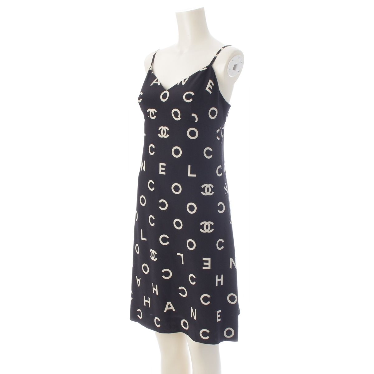 Chanel 97P Wool Silk CC Logo All Dress Set Long Coat Camisole Top Black White 36 — view 5