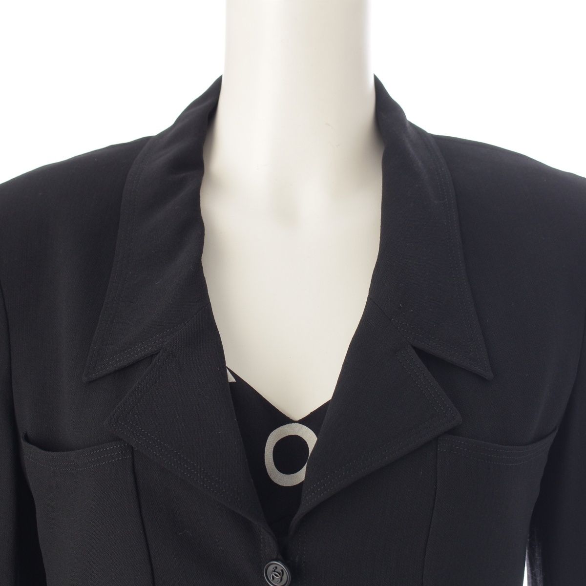Chanel 97P Wool Silk CC Logo All Dress Set Long Coat Camisole Top Black White 36 — view 7