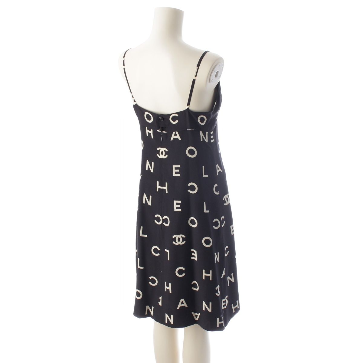 Chanel 97P Wool Silk CC Logo All Dress Set Long Coat Camisole Top Black White 36 — view 6