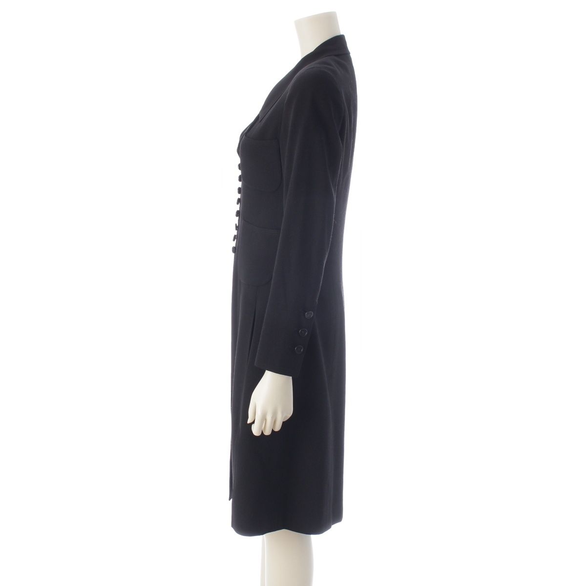 Chanel 97P Wool Silk CC Logo All Dress Set Long Coat Camisole Top Black White 36 — view 3