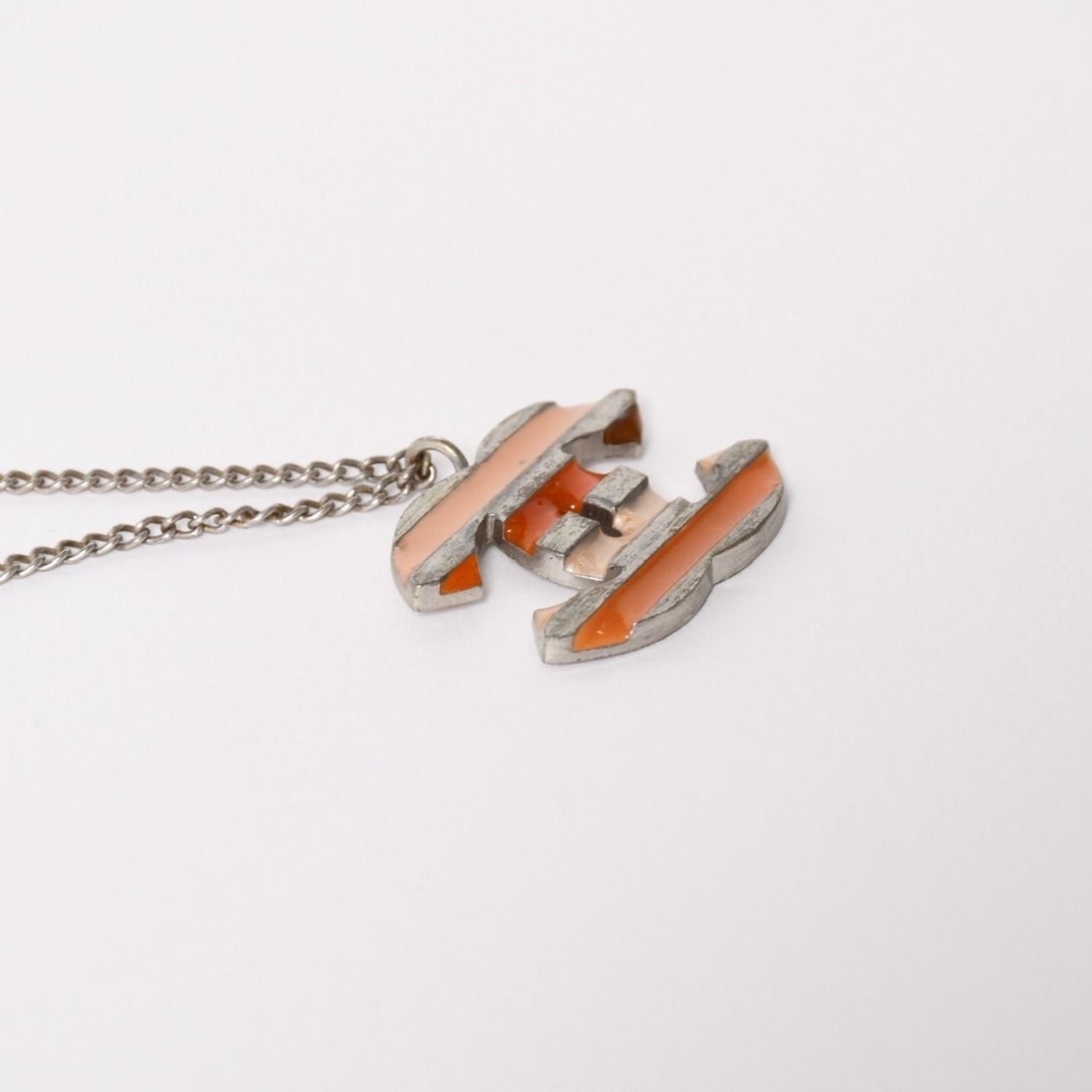 Chanel Necklace CC Logo Border Orange Pink Silver 05 — view 7