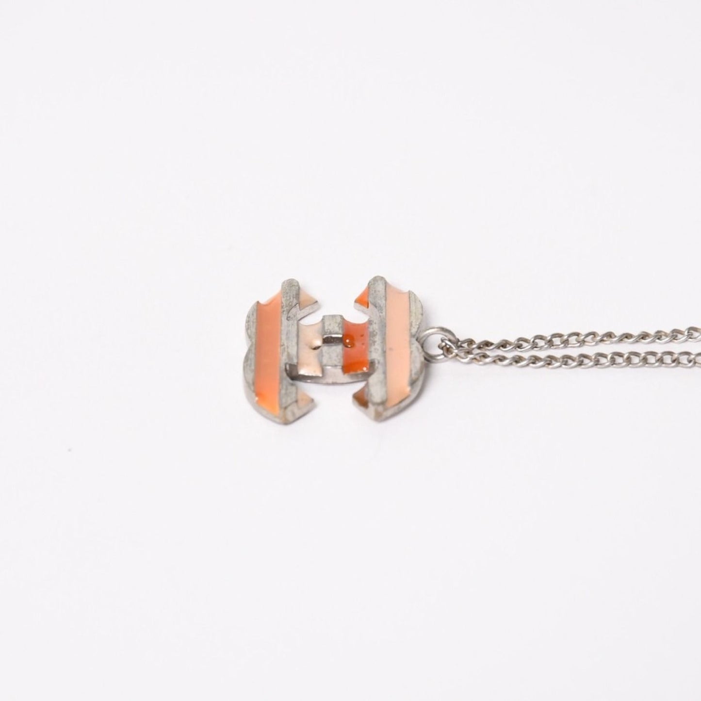 Chanel Necklace CC Logo Border Orange Pink Silver 05 — view 5