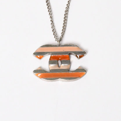 Chanel Necklace CC Logo Border Orange Pink Silver 05 — view 2
