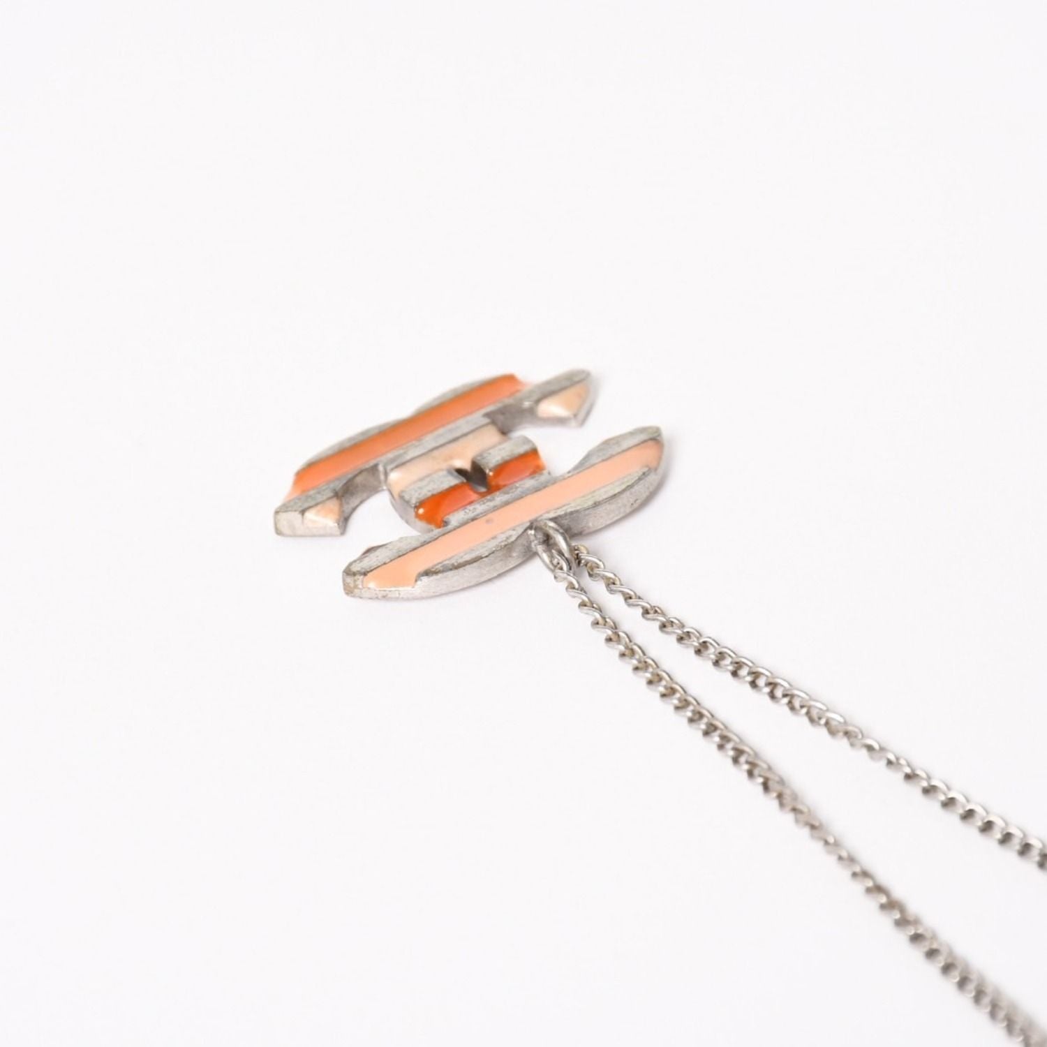 Chanel Necklace CC Logo Border Orange Pink Silver 05 — view 8