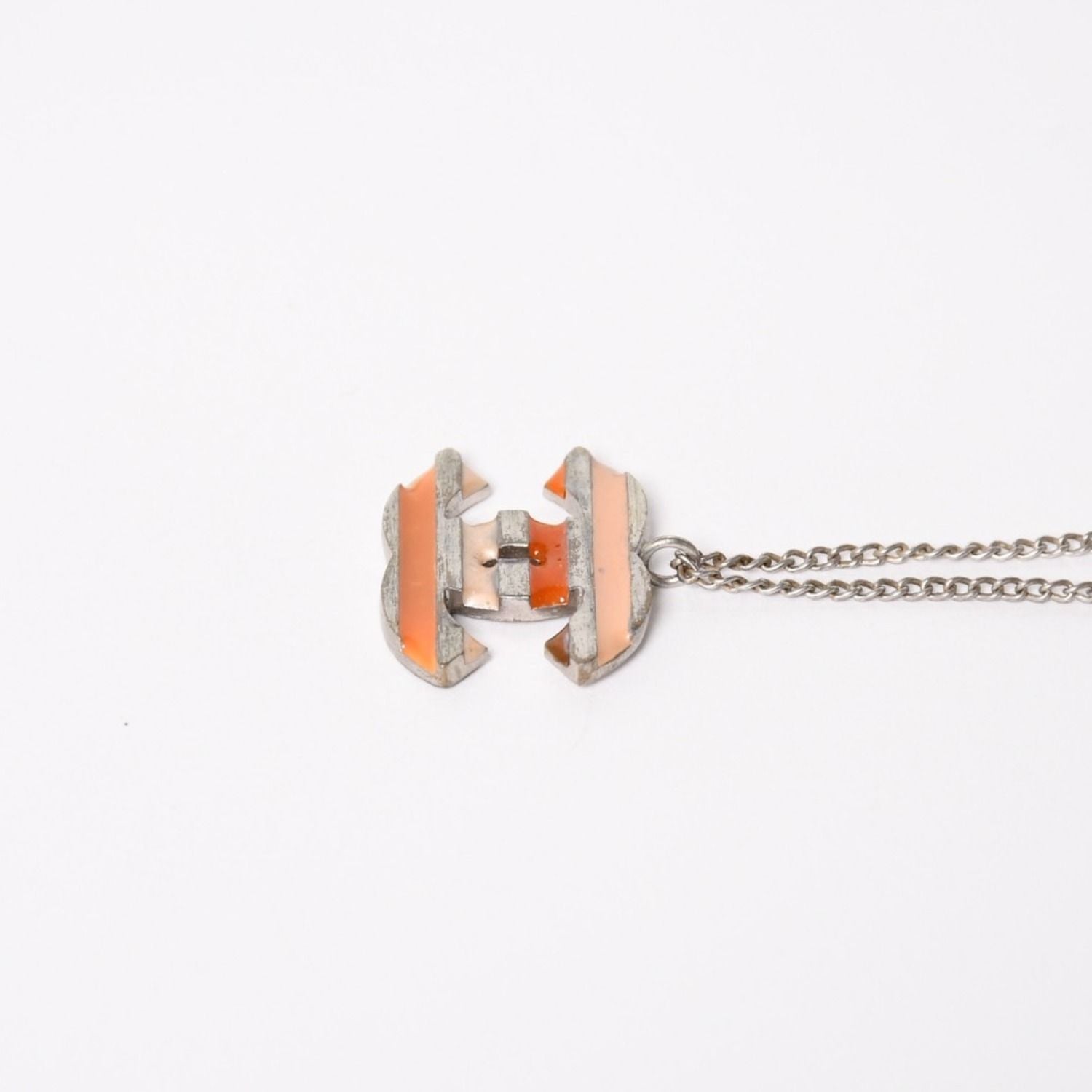 Chanel Necklace CC Logo Border Orange Pink Silver 05 — view 6