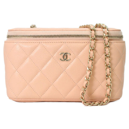 Chanel Pink Beige Caviar Gold Chain Vanity Bag