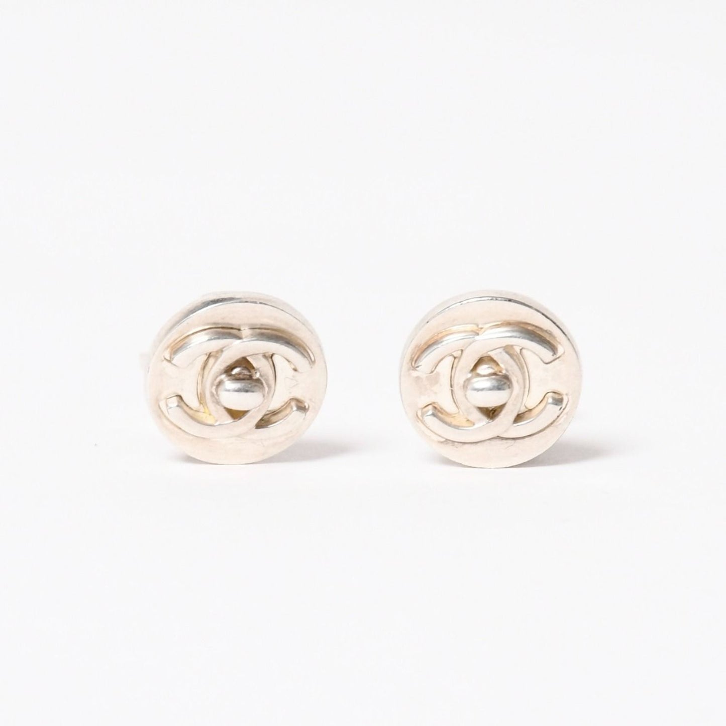 Chanel CC Logo Earrings 97 Button Metal Silver