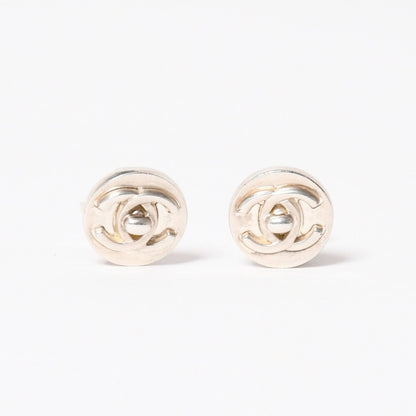 Chanel CC Logo Earrings 97 Button Metal Silver