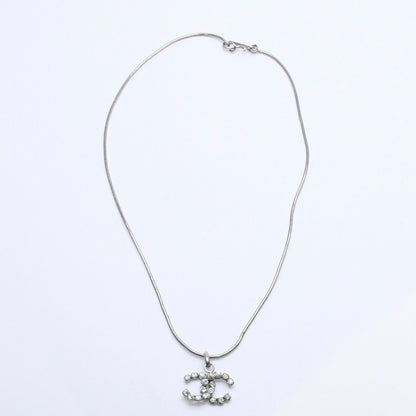 Chanel CC Logo Necklace Light Stone Silver