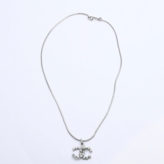 Chanel CC Logo Necklace Light Stone Silver