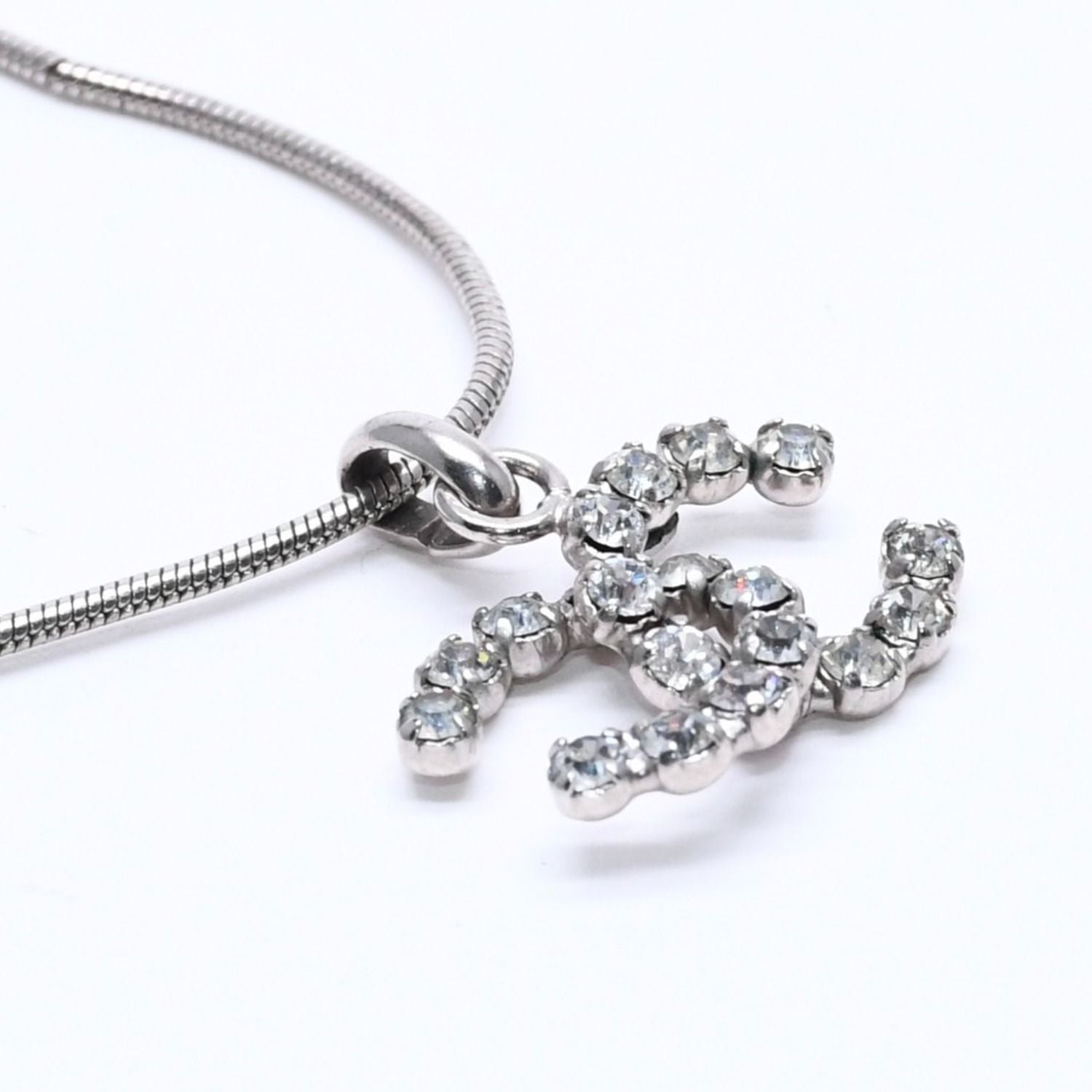 Chanel CC Logo Necklace Light Stone Silver — view 4