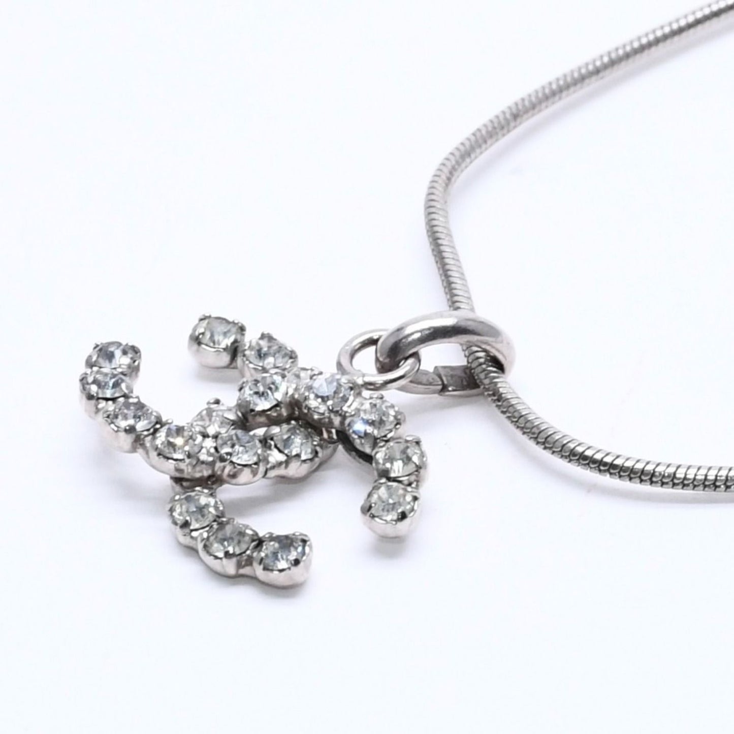 Chanel CC Logo Necklace Light Stone Silver — view 3