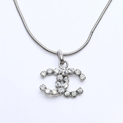 Chanel CC Logo Necklace Light Stone Silver — view 2