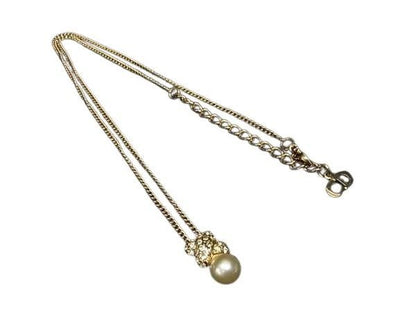 Dior Necklace Gold Metal Rhinestone Faux Pearl