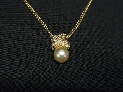 Dior Necklace Gold Metal Rhinestone Faux Pearl — view 2
