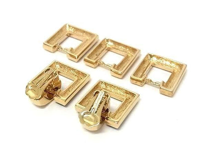 Dior Pendant Change Necklace Earrings Set Gold Metal Rhinestone Square — view 5