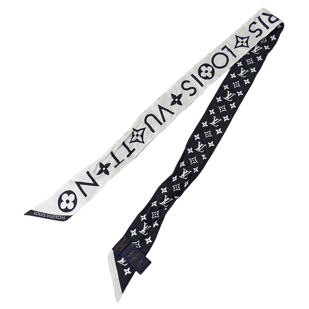 Louis Vuitton Scarf Silk Bandeau BB Monogram Infinity White Noir Black — view 3