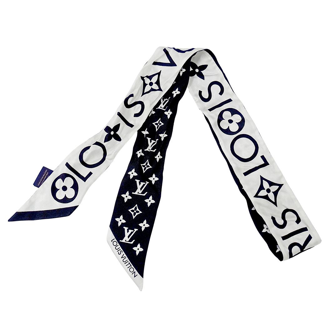 Louis Vuitton Scarf Silk Bandeau BB Monogram Infinity White Noir Black