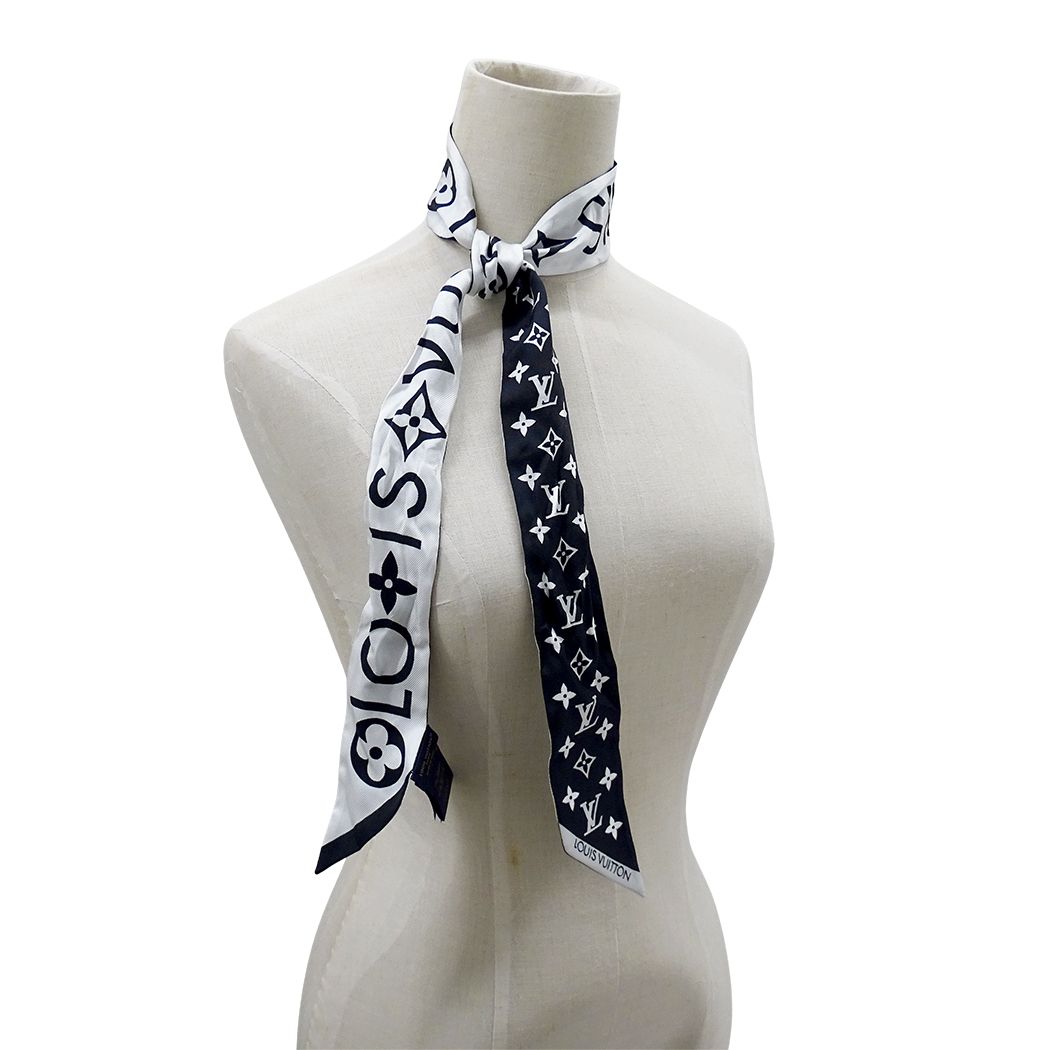 Louis Vuitton Scarf Silk Bandeau BB Monogram Infinity White Noir Black — view 7