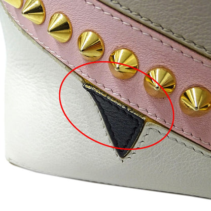 Fendi 2-Way Shoulder Bag Leather Visible Bugs Eye Gray Beige Studs — view 8