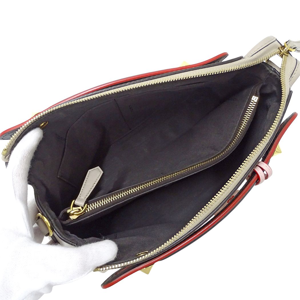 Fendi 2-Way Shoulder Bag Leather Visible Bugs Eye Gray Beige Studs — view 5