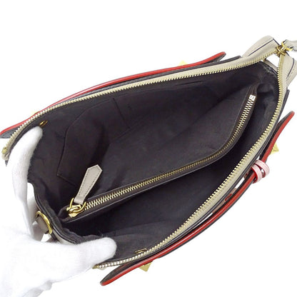 Fendi 2-Way Shoulder Bag Leather Visible Bugs Eye Gray Beige Studs — view 5
