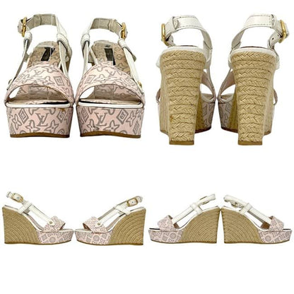 Louis Vuitton Wedge Sole Sandals Pink White Monogram Canvas 34 — view 2