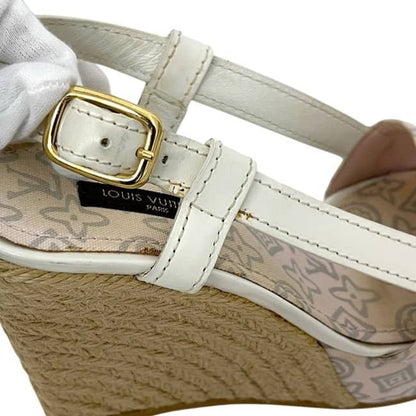 Louis Vuitton Wedge Sole Sandals Pink White Monogram Canvas 34 — view 8