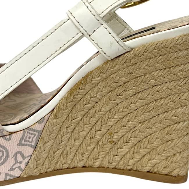 Louis Vuitton Wedge Sole Sandals Pink White Monogram Canvas 34 — view 5