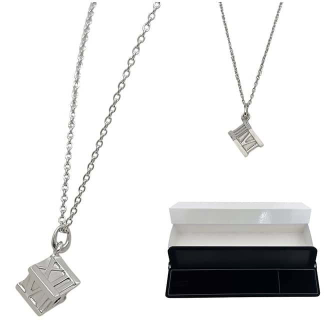 Tiffany & Co Necklace Atlas Cube Silver 925 Sterling Roman Numerals — view 2