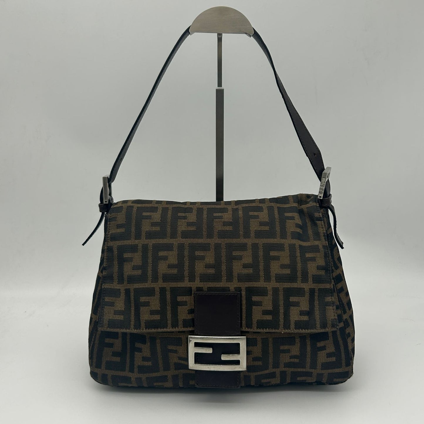 Fendi Zucca Shoulder Bag Canvas Leather Brown