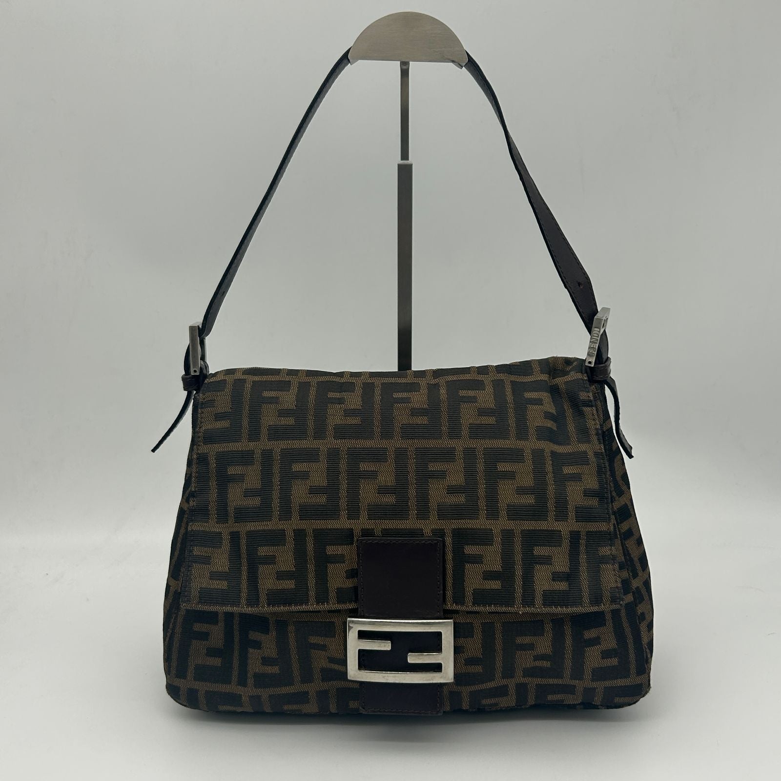 Fendi Zucca Shoulder Bag Canvas Leather Brown