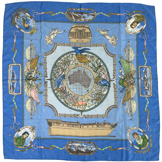 Hermes Scarf Carre 90 le Geographe Geographer Silk Blue Multicolor Australia