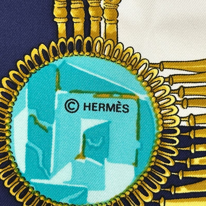 Hermes Scarf Carre 90 Mexique Mexico Silk Navy Multicolor Feather — view 4