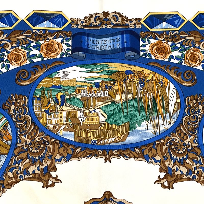 Hermes Scarf Carre 90 L'entente Cordiale Franco British Alliance Silk Blue — view 3