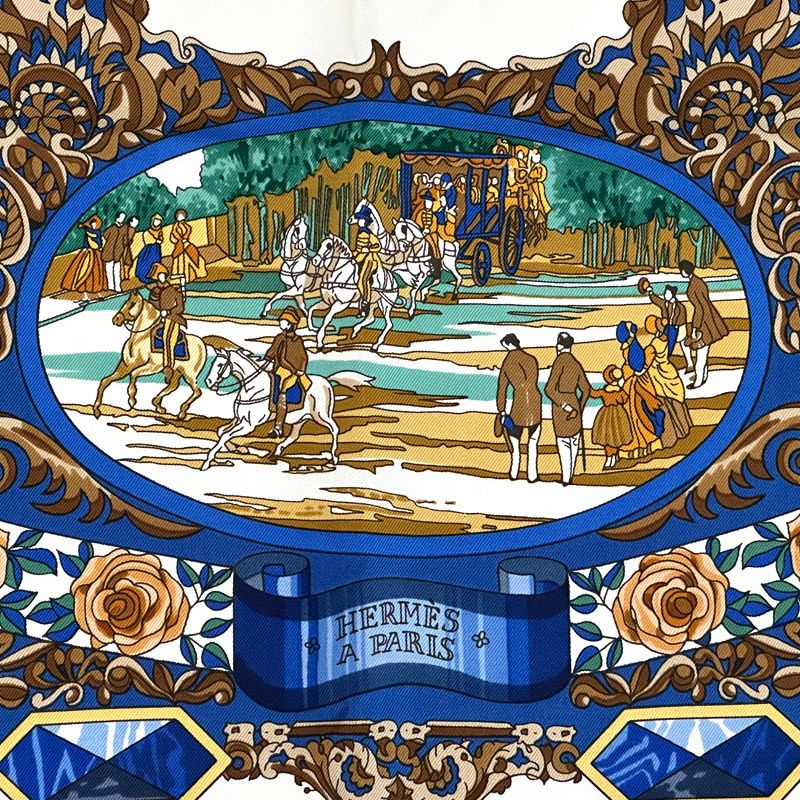 Hermes Scarf Carre 90 L'entente Cordiale Franco British Alliance Silk Blue — view 4