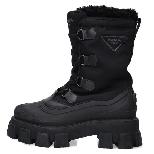 Prada Monolith Shearing Boots Re-Nylon Fleece High Cut Leather 7.5