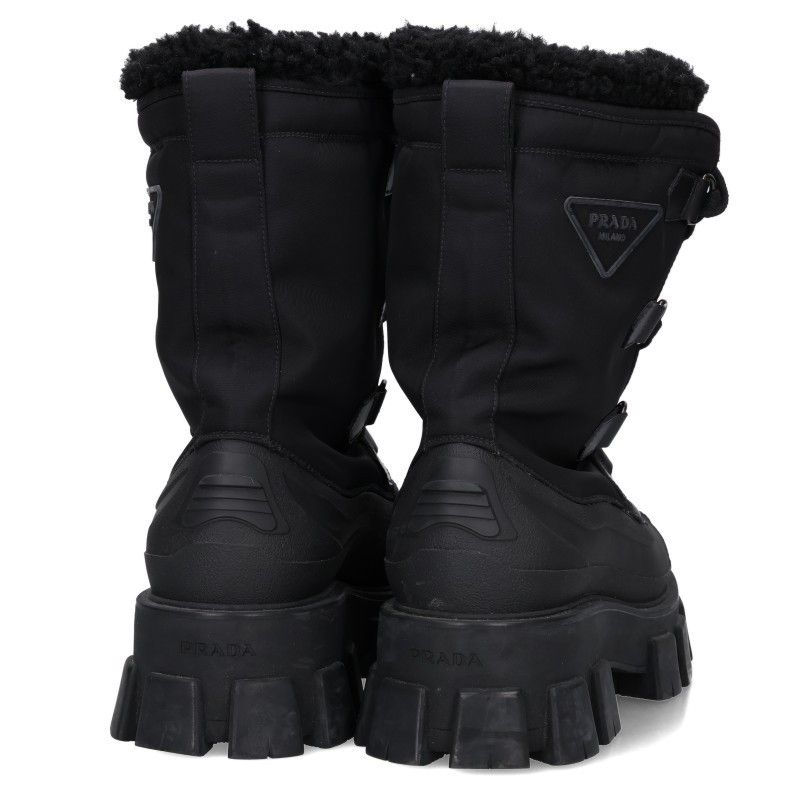 Prada Monolith Shearing Boots Re-Nylon Fleece High Cut Leather 7.5 — view 2