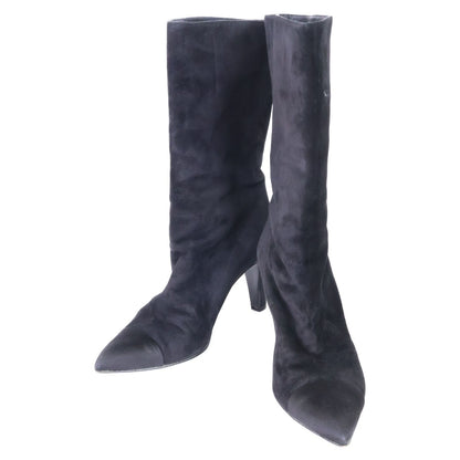 Chanel Gabrielle CC Logo Embroidery Suede Satin Pointed Toe Boots 40.5C