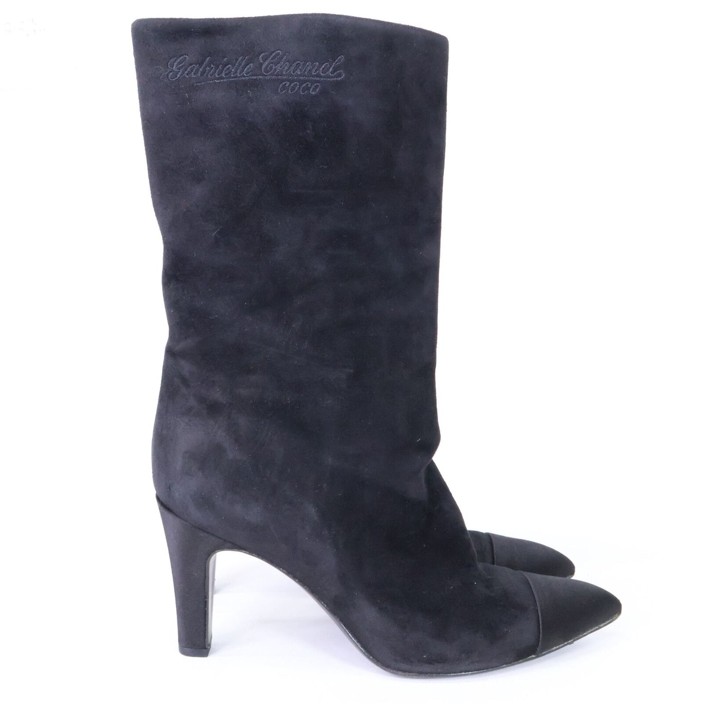 Chanel Gabrielle CC Logo Embroidery Suede Satin Pointed Toe Boots 40.5C — view 4