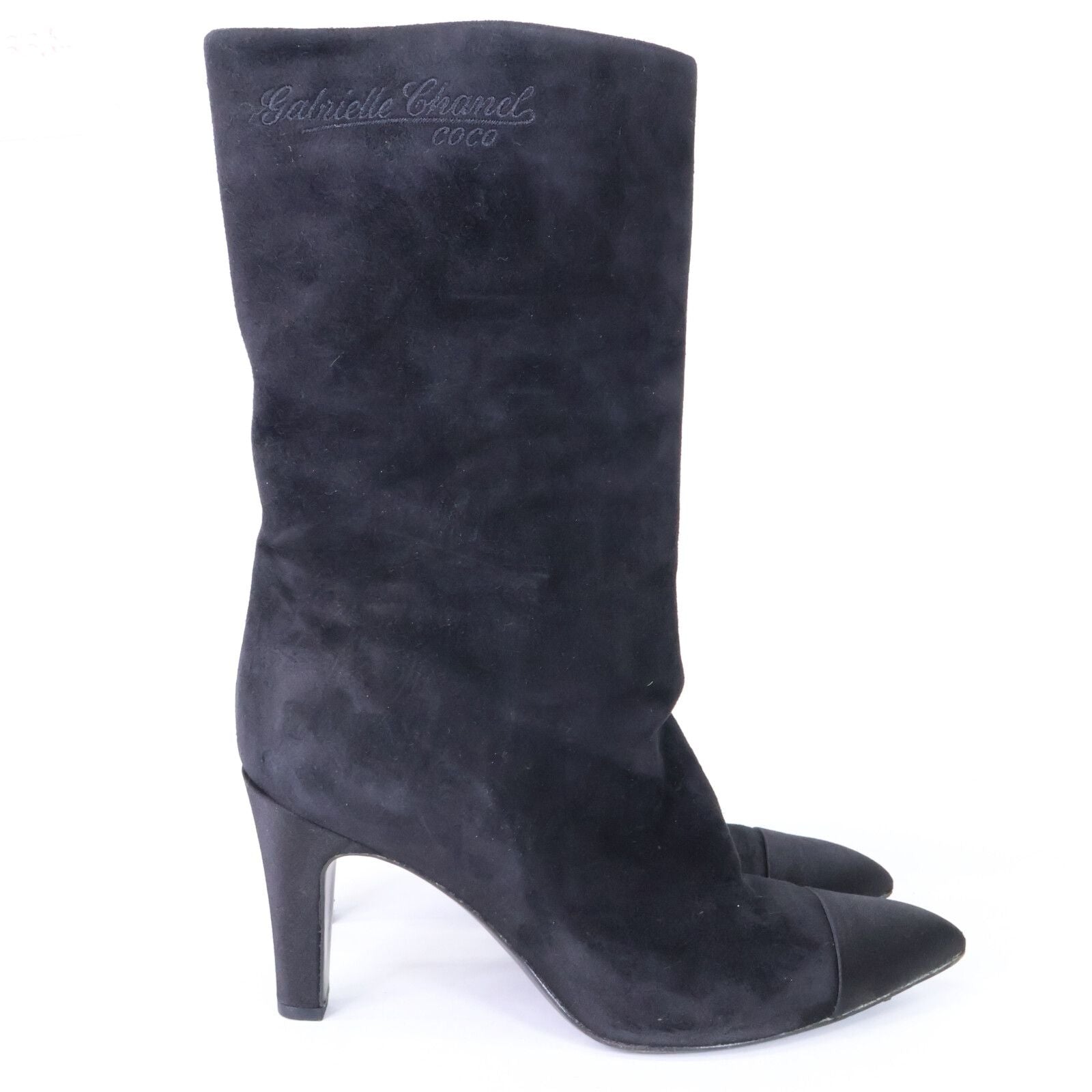 Chanel Gabrielle CC Logo Embroidery Suede Satin Pointed Toe Boots 40.5C — view 4