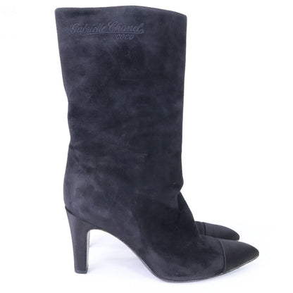 Chanel Gabrielle CC Logo Embroidery Suede Satin Pointed Toe Boots 40.5C — view 4