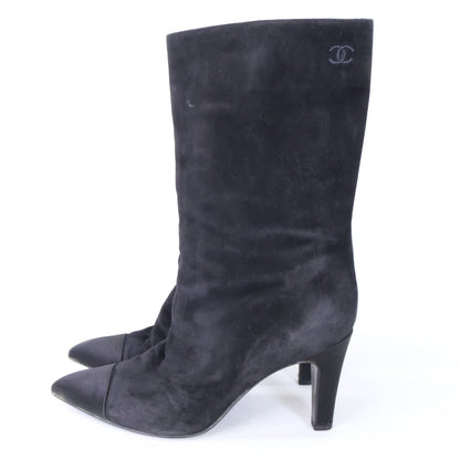 Chanel Gabrielle CC Logo Embroidery Suede Satin Pointed Toe Boots 40.5C — view 2