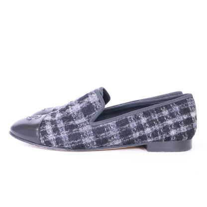 Chanel CC Logo Stitch Plaid Tweed Opera Shoes — view 2
