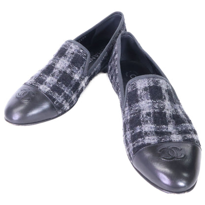 Chanel CC Logo Stitch Plaid Tweed Opera Shoes