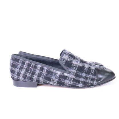 Chanel CC Logo Stitch Plaid Tweed Opera Shoes — view 4