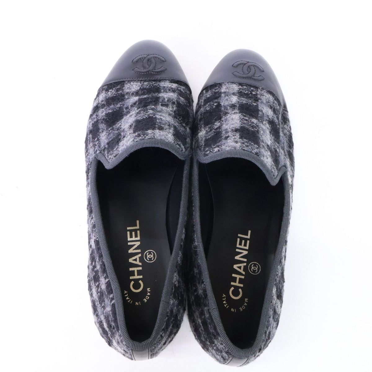 Chanel CC Logo Stitch Plaid Tweed Opera Shoes — view 5