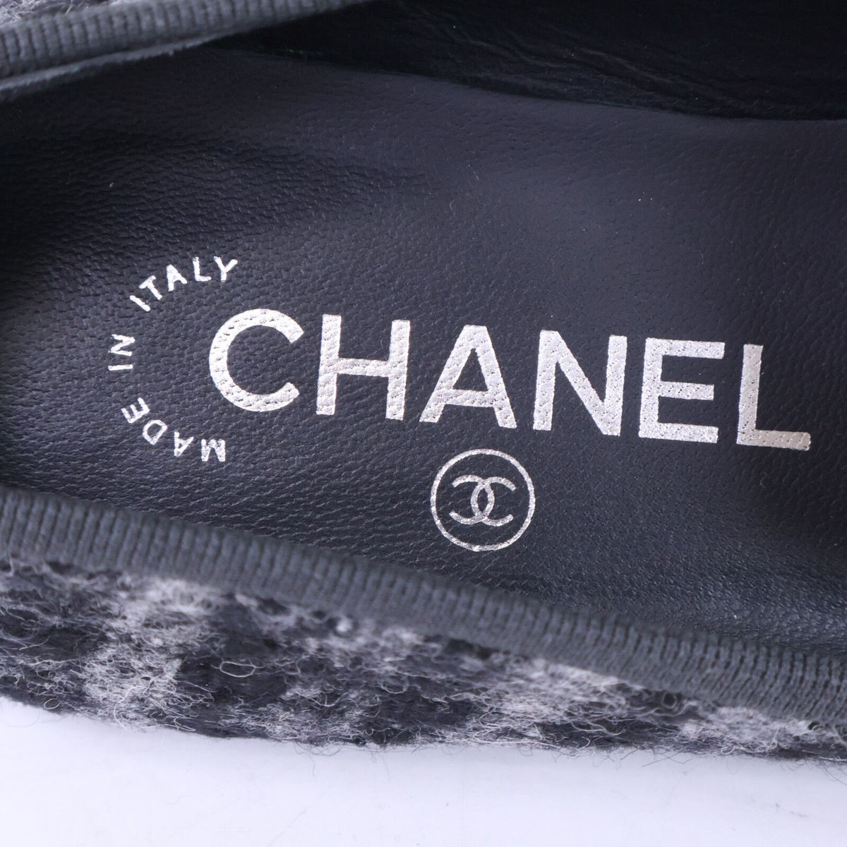 Chanel CC Logo Stitch Plaid Tweed Opera Shoes — view 7