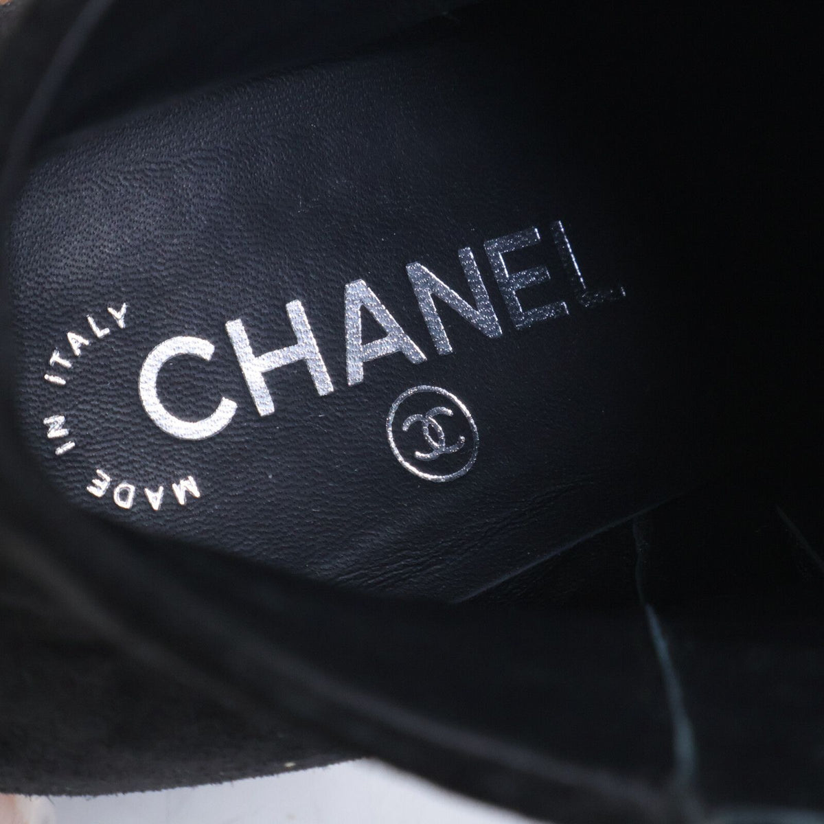 Chanel CC Logo Suede Side Zip Short Boots — view 7