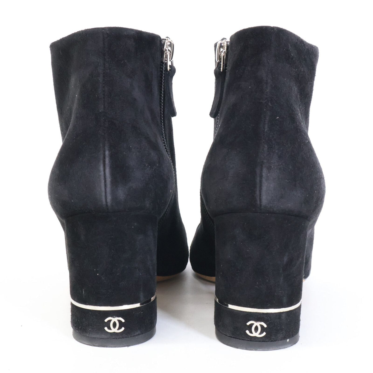 Chanel CC Logo Suede Side Zip Short Boots — view 3